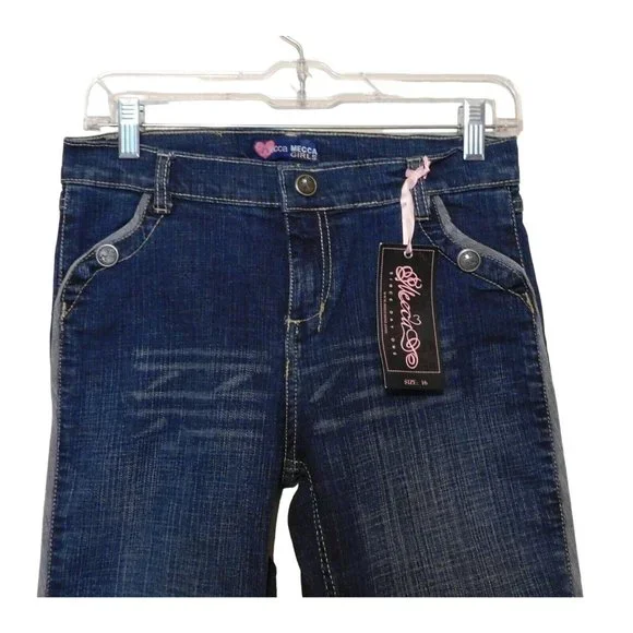 Mecca Girls Jeans 16 Blue Denim Dark Wash Embellished Pockets Stretch Cotton NEW - Picture 3 of 5